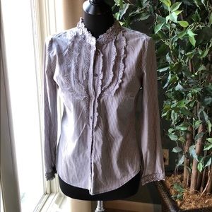 J.Crew Pinstripe and ruffle button up shirt